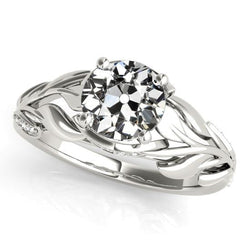 Anello di fidanzamento rotondo vecchio minatore Diamante Prong Leaf Style 2,50 carati