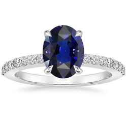 Anello di fidanzamento solitario con accenti di diamante blu zaffiro 4 carati
