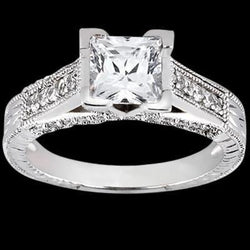 Anello di fidanzamento stile antico Princess Center Diamond 1.51 carati