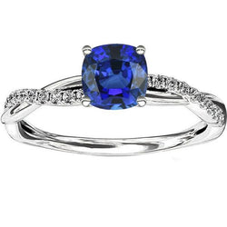 Anello di fidanzamento stile intrecciato con zaffiro a cuscino da 3 carati e diamante