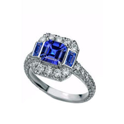Anello di pietre preziose Asscher & Emerald Sapphire Diamond Jewelry 4.50 carati