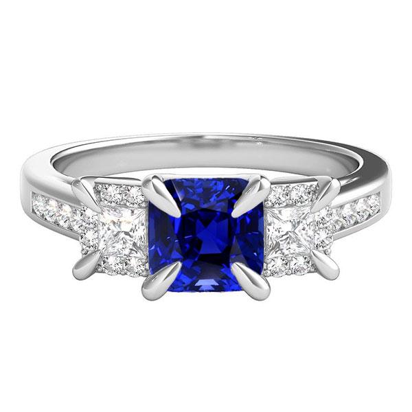 Anello di pietre preziose Cuscino Zaffiro Princess Prong Diamanti 3.50 carati - harrychadent.it