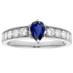 Anello di pietre preziose Pera Zaffiro di Ceylon Canale incastonato Diamanti 3 carati