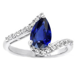 Anello di pietre preziose Pera Zaffiro di Ceylon Stile di tensione e accenti 3 carati