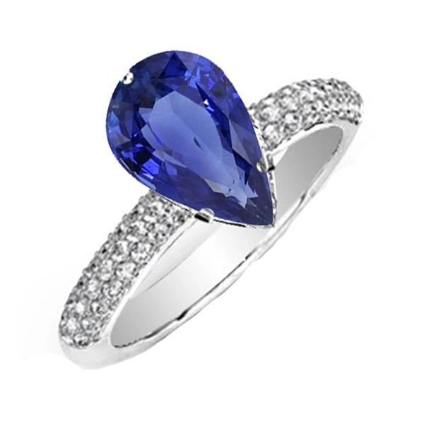 Anello di pietre preziose Pera Zaffiro di Ceylon e pavé di diamanti 5.50 carati - harrychadent.it