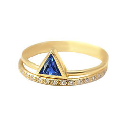 Anello di pietre preziose Trilioni di castoni incastonati Zaffiro blu 1 carato di diamanti in oro