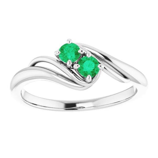 Anello di regolazione bypass con smeraldo verde rotondo 1.60 carati in oro bianco 14K - harrychadent.it