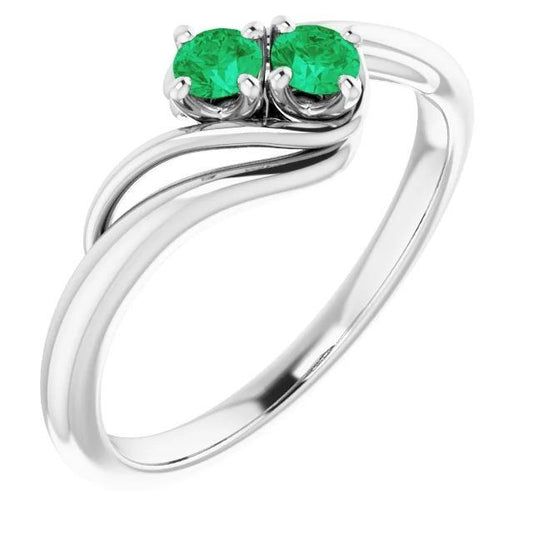 Anello di regolazione bypass con smeraldo verde rotondo 1.60 carati in oro bianco 14K - harrychadent.it