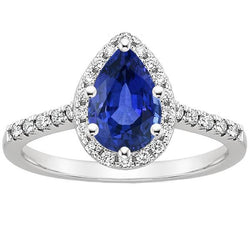 Anello donna Halo Diamond Ring Pera Zaffiro Blu & Accenti 5.25 Carati