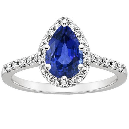 Anello donna Halo Diamond Ring Pera Zaffiro Blu & Accenti 5.25 Carati - harrychadent.it