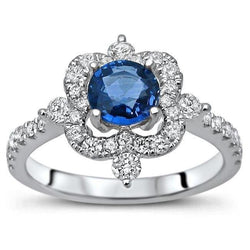 Anello fantasia con diamanti blu dello Sri Lanka taglio rotondo da 4,30 carati in oro bianco 14K