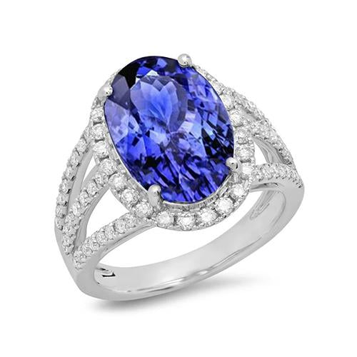 Anello fantasia con tanzanite ovale da 5.80 carati e diamante rotondo in oro bianco 14K - harrychadent.it