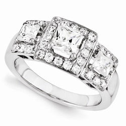 Anello fantasia di fidanzamento con diamante in stile tre pietre in oro bianco 3.50 carati