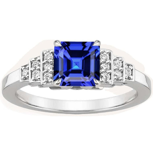 Anello fantasia diamante Asscher taglio zaffiro gemma 3 carati griffe set - harrychadent.it