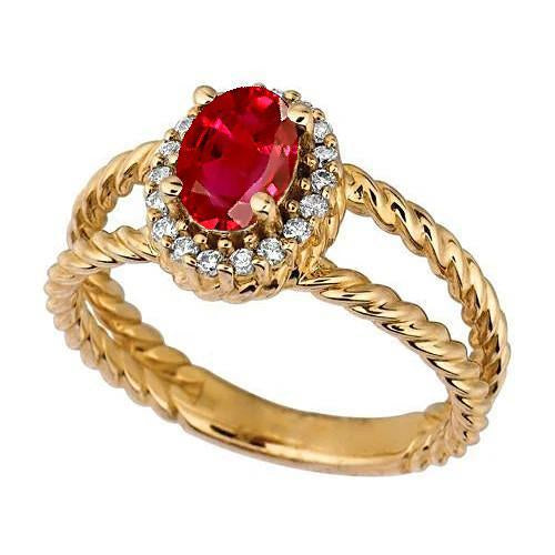 Anello fantasia diamante rotondo e rubino ovale 1.25 carati oro giallo 14K - harrychadent.it