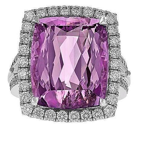 Anello fantasia diamante taglio cuscino Kunzite rosa oro bianco 16.20 carati - harrychadent.it