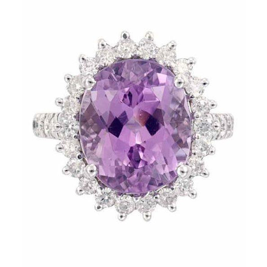 Anello fantasia in oro bianco rosa con Kunzite naturale e diamanti 21 ct - harrychadent.it