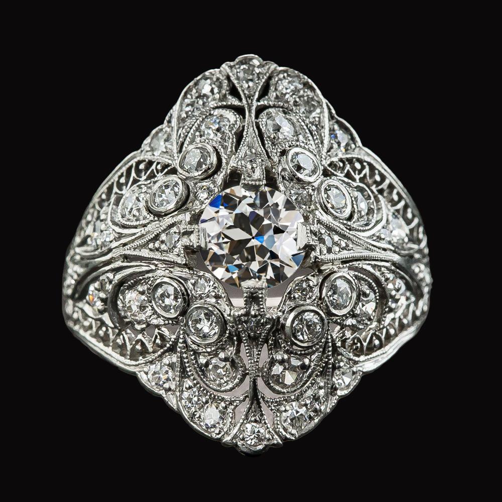 Anello fantasia in stile antico con diamante a taglio antico rotondo 4 carati Milgrain - harrychadent.it