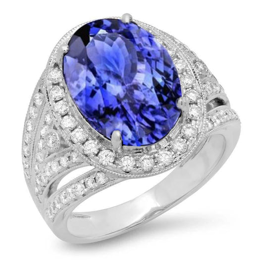 Anello fantasia tanzanite ovale centrale da 6.55 carati oro bianco 14K - harrychadent.it