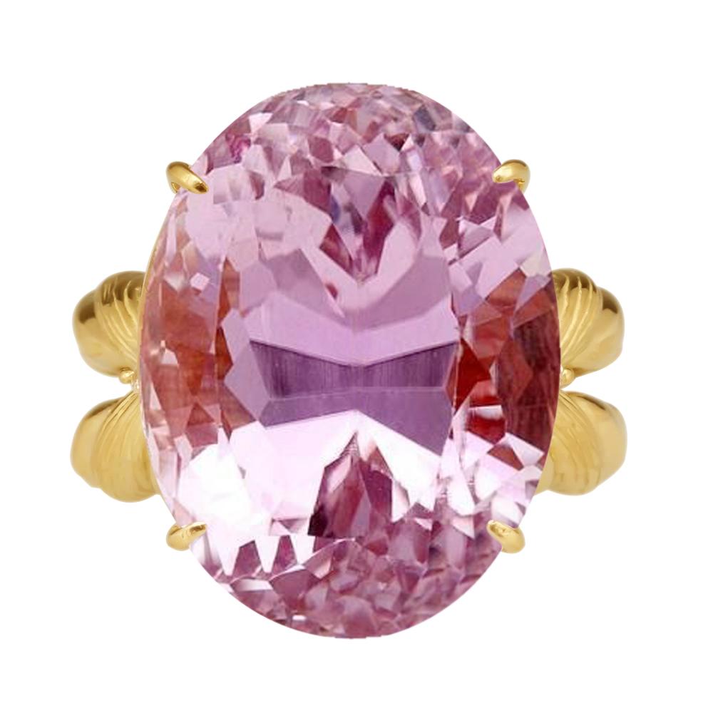 Anello grande con pietra preziosa Kunzite rosa taglio ovale 30 ct. Oro giallo 14K - harrychadent.it