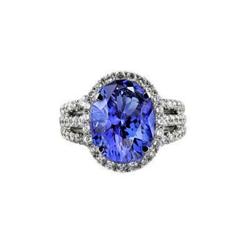Anello grande tanzanite ovale con piccoli diamanti rotondi 6.70 ct Anello in oro 14K - harrychadent.it