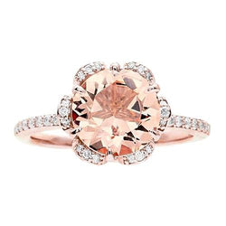 Anello in Morganite e diamanti a taglio rotondo da 15.25 carati in oro rosa 14K