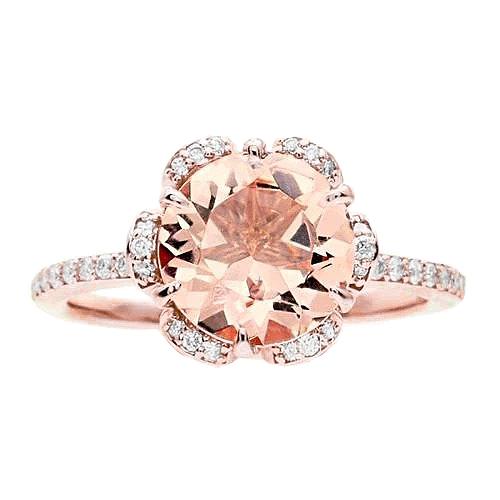 Anello in Morganite e diamanti a taglio rotondo da 15.25 carati in oro rosa 14K - harrychadent.it