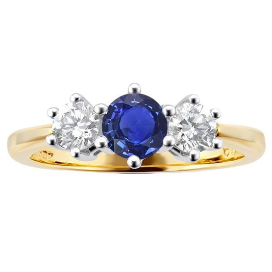 Anello in due toni con 3 zaffiri e diamanti a 6 punte incastonato 3.50 carati - harrychadent.it