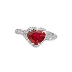 Anello in oro 14 carati a forma di cuore con rubino rosso da 6,75 ct con diamanti
