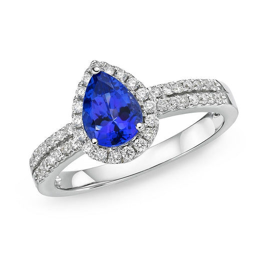 Anello in oro 14 carati con tanzanite blu a forma di pera e diamanti rotondi da 4.75 ct - harrychadent.it