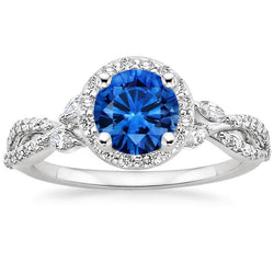 Anello in oro 14k con diamanti e zaffiri di Ceylon taglio rotondo e marquise da 3,90 ct