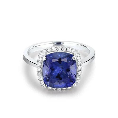 Anello in oro 14 kt con tanzanite a cuscino con diamanti da 15.25 ct - harrychadent.it
