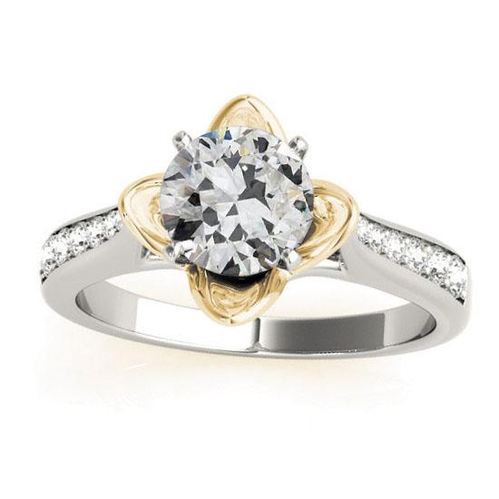 Anello in oro 14k con diamante taglio antico rotondo stile fiore 2,75 carati bicolore - harrychadent.it