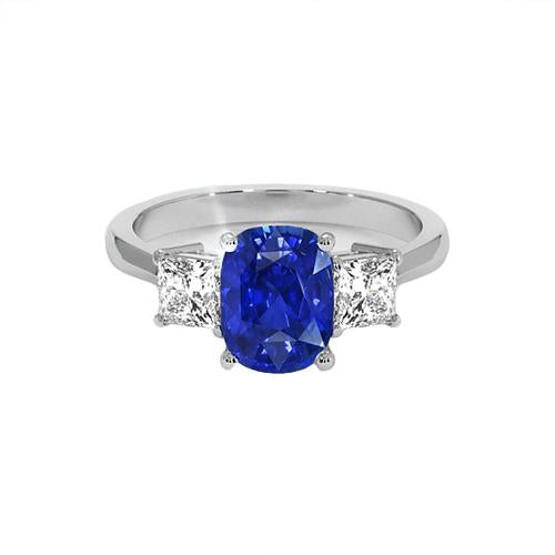 Anello in oro 3 pietre con cuscino zaffiro blu e diamante principessa 6.50 carati - harrychadent.it