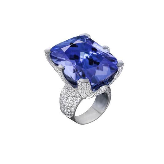 Anello in oro 8.50 carati con tanzanite a cuscino e diamanti rotondi Novità - harrychadent.it