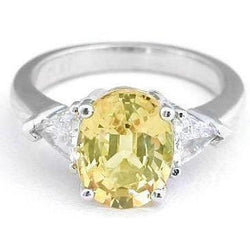 Anello in oro bianco 14 carati con 3 pietre di 3,75 ct di zaffiro giallo e diamanti