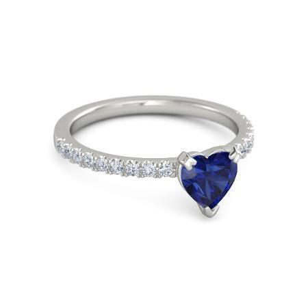Anello in oro bianco 14 carati con cuore e diamanti taglio rotondo con zaffiro blu da 2,30 ct - harrychadent.it