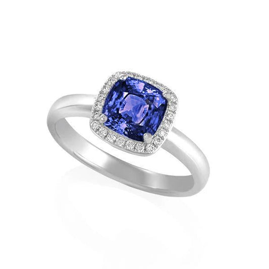 Anello in oro bianco 14 carati con cuscino Halo con tanzanite e diamanti da 6.50 ct - harrychadent.it