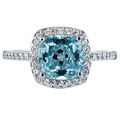 Anello in oro bianco 14 carati con cuscino blu da 1.91 carati Halo Center - harrychadent.it