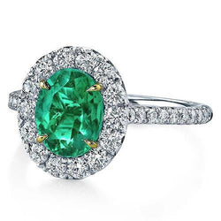Anello in oro bianco 14 carati con diamante verde da 5,75 carati con smeraldo verde