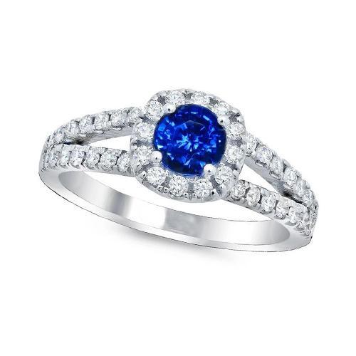 Anello in oro bianco 14 carati con diamanti e zaffiro di Ceylon a taglio brillante da 3.25 ct - harrychadent.it