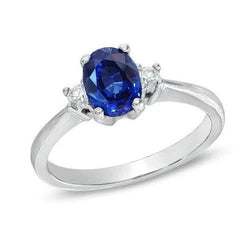 Anello in oro bianco 14K con diamanti e zaffiro di Ceylon da 1,70 carati