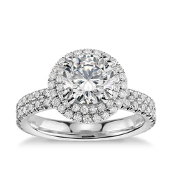 Anello in oro bianco 14 carati con doppio anello di diamanti rotondo da 2.97 carati