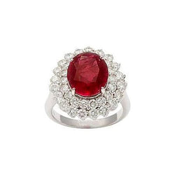 Anello in oro bianco 14 carati con rubini a taglio ovale da 6.25 ct con diamanti