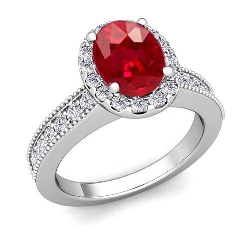 Anello in oro bianco 14 carati con rubino rosso da 4.60 carati con diamanti - harrychadent.it