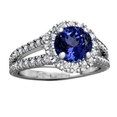 Anello in oro bianco 14 carati con tanzanite a gambo diviso da 3.35 carati con diamanti - harrychadent.it