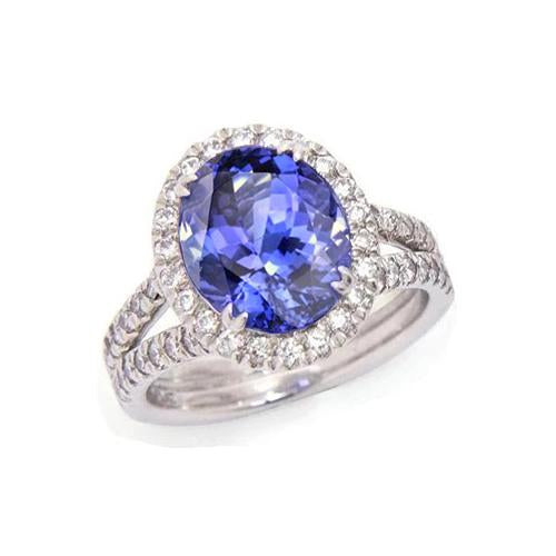 Anello in oro bianco 14 carati con tanzanite blu e diamanti da 5.25 ct - harrychadent.it