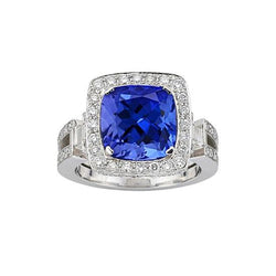 Anello in oro bianco 14 carati con tanzanite naturale con diamanti 5.40 ct