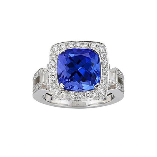 Anello in oro bianco 14 carati con tanzanite naturale con diamanti 5.40 ct - harrychadent.it