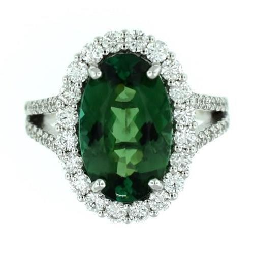 Anello in oro bianco 14 carati con tormalina verde e diamanti da 23 ct - harrychadent.it